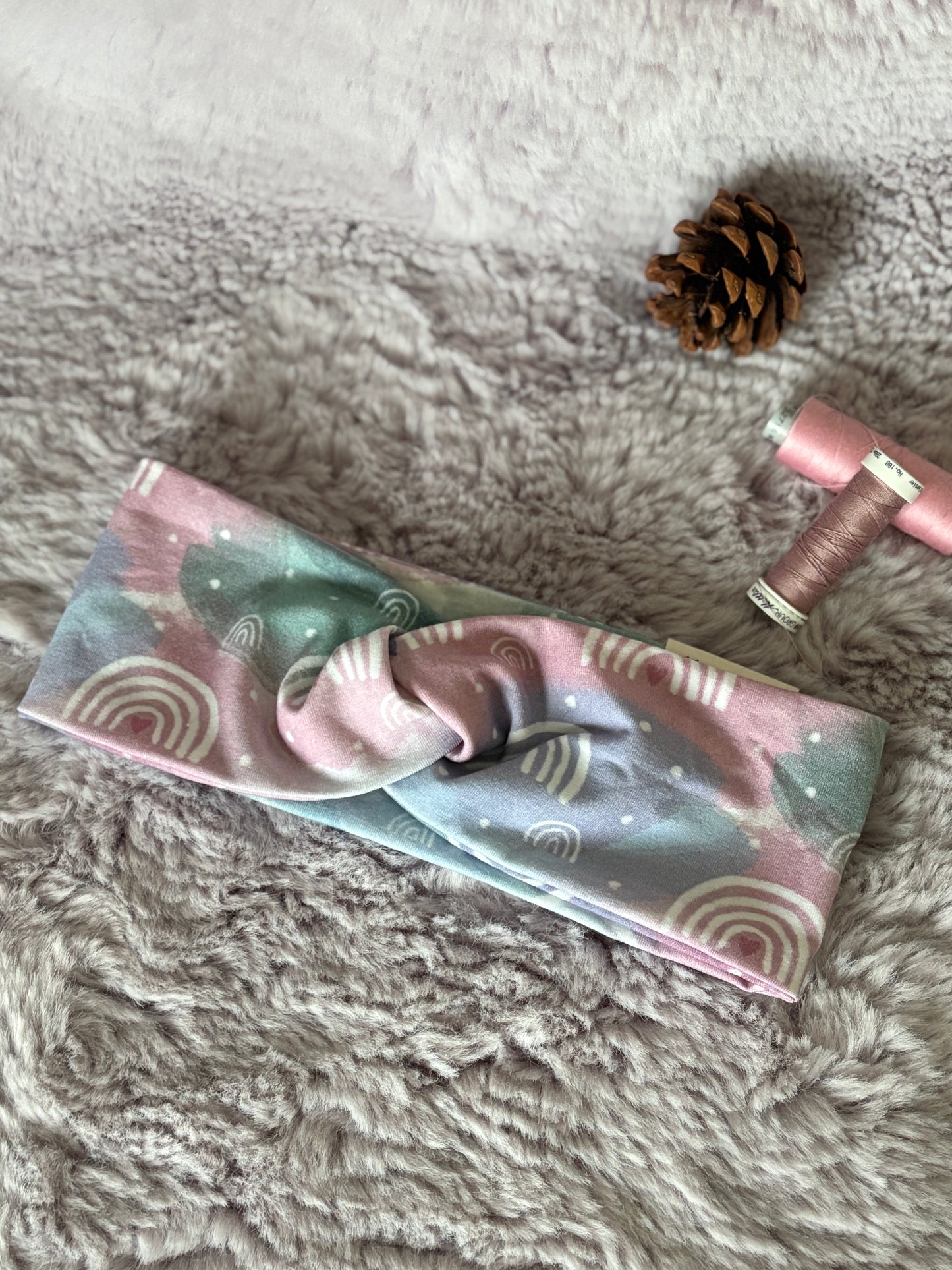 Stirnband aus BIO Jersey im Regenbogen Design